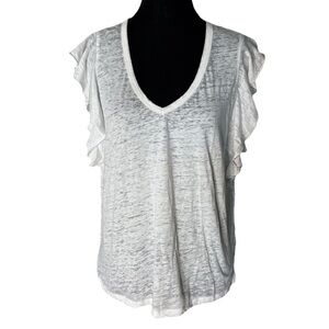 JESSICA SIMPSON White Odin Ruffle Tee Tank Lightweight Semi Sheer V Neck Large